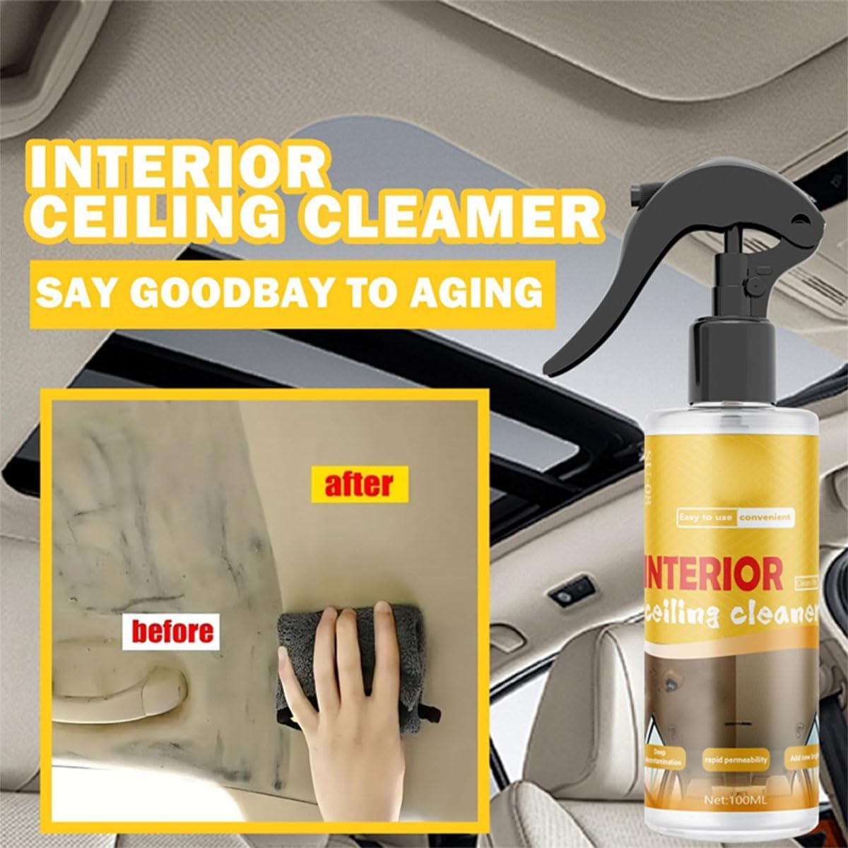Multi-Purpose Car Interior Fabric Clean Polish Spray,Applies To Vehicle Seat、Upholstery、Headliner Cleaner,Vehicle Interior Polish Spray (1PCS)