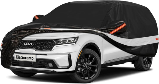 10 Layers SUV Car Cover Custom Fit for Kia Sorento (2012-2024) Waterproof All Weather for Automobiles, Outdoor Full Cover Sun UV Rain Protection with Cotton.Black