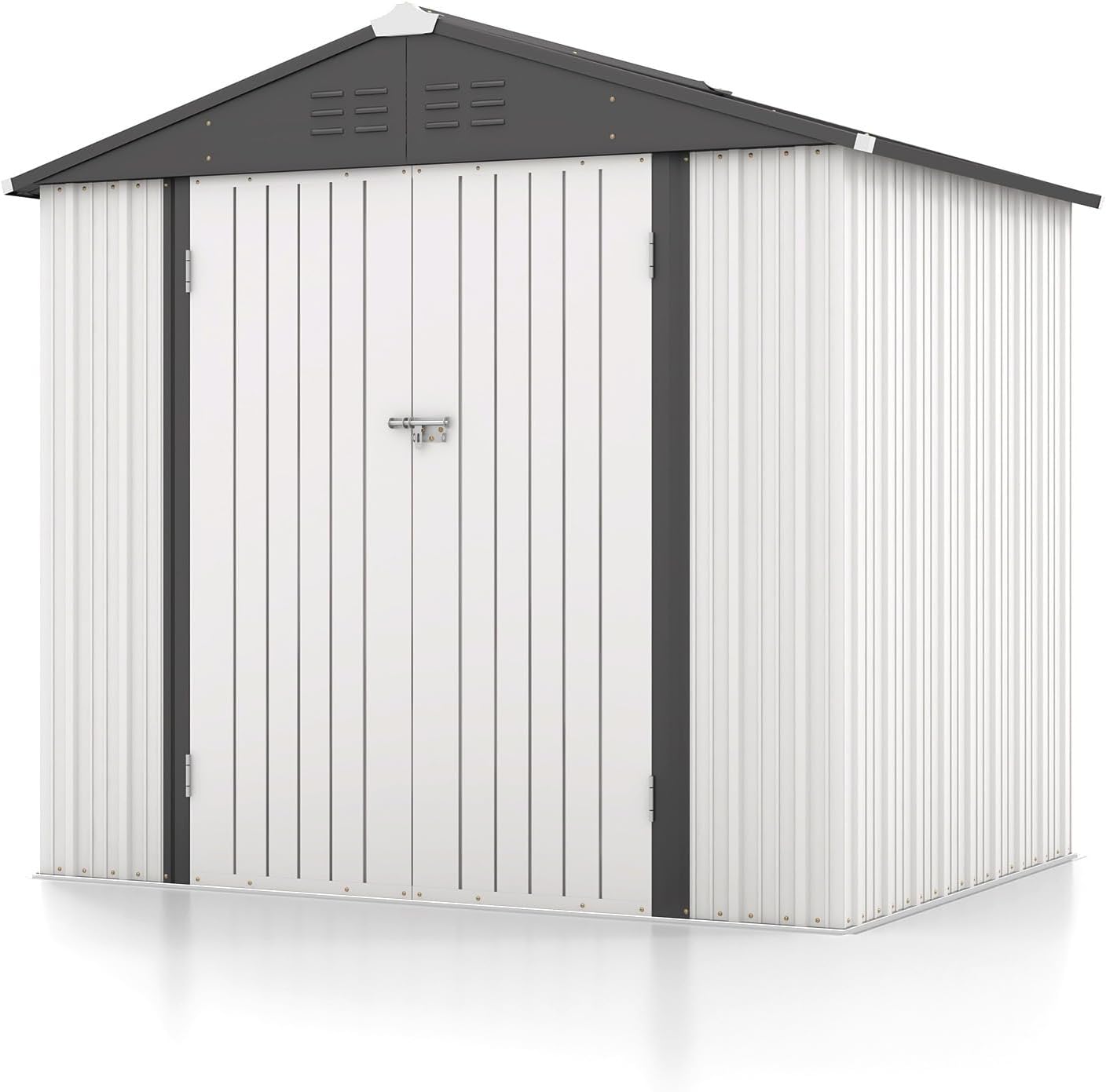 Patiowell Outdoor Storage Shed 8x6 FT, Garden Tool Storage Shed with Sloping Roof and Double Lockable Door, Outdoor Shed for Backyard Garden Patio Lawn, White