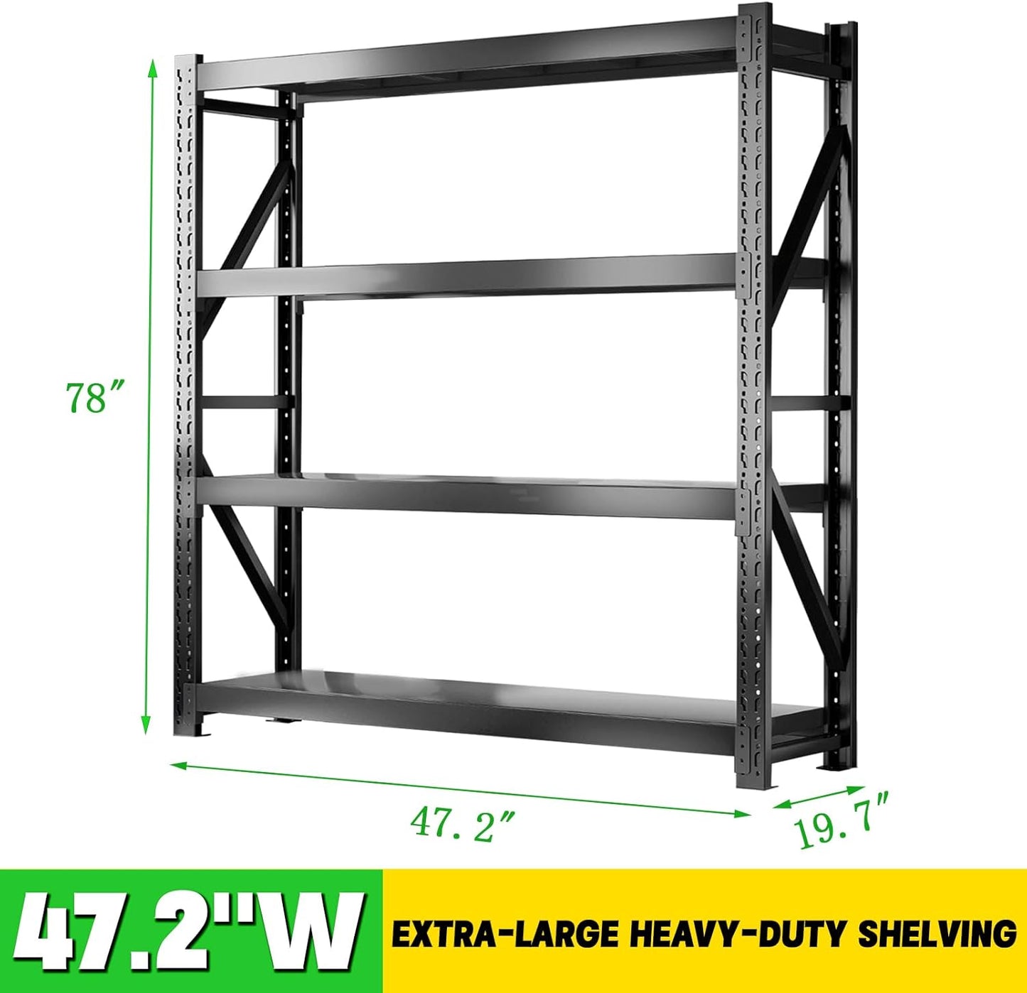 3000LBS Heavy Duty Storage Shelves,78''H Metal Garage Shelving, 4-Tier Adjustable Garage Organization Shelving Units, Industrial Shelving for Warehouse,Workshop- Classic Black