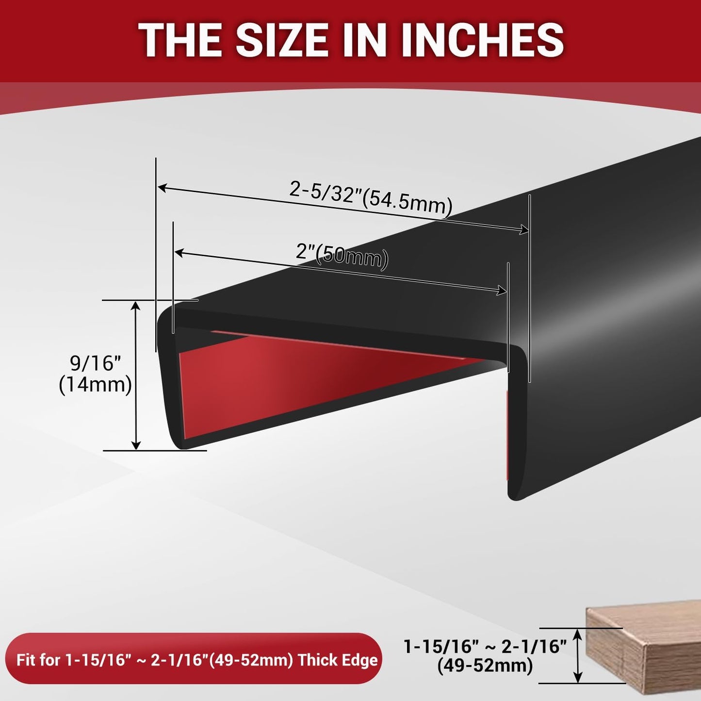 Rubber Edge Trim, 2" Self-Adhesive Flexible U Channel Edge Protecter for Plywood, Doors, Wide U Shaped Edge Trim, Edge Banding, Black Color, 20Ft