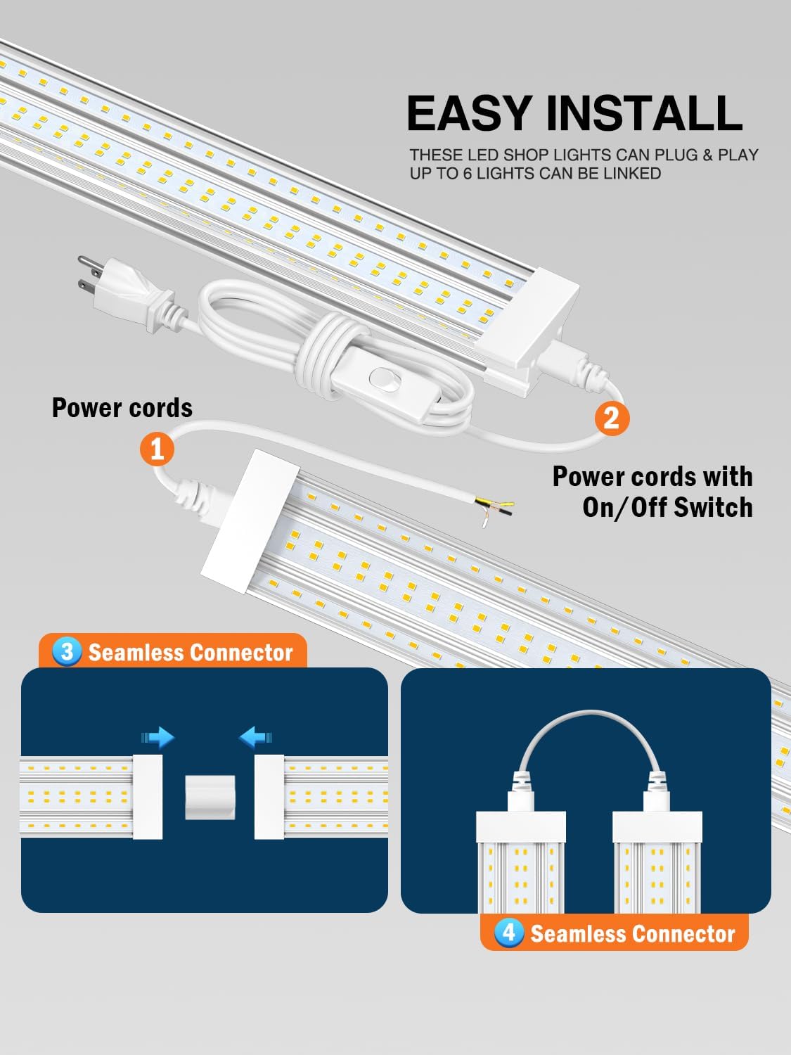 Super Bright New Upgrade Hanging | Surface Mount 8' 120w 5000k 20000lm 8ft Led Shop Light, Linkable Ceiling Lighting Garage Lights | Led Shop Lights 8ft for Garage Workshop Shop Warehouse