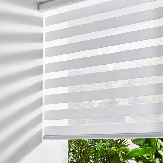 Persilux Cordless Zebra Blinds for Windows Free-Stop Window Blinds (35" W X 47" H, White) Dual Layer Light Control for Day and Night, Light Filtering Sheer Shades for Home, Bedroom, Easy to Install