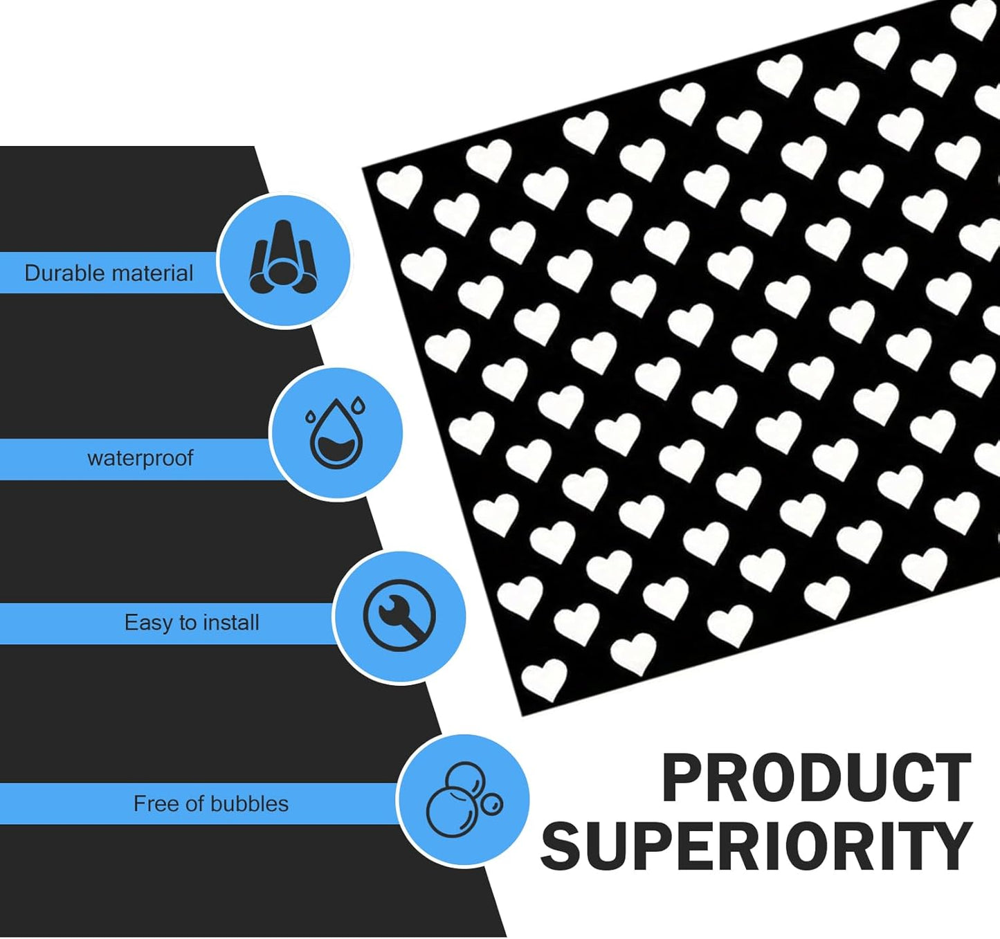 Car Rear Tail Light Lamp Stickers, Hollow Heart Pattern Sticker, Waterproof Taillight Tint Film Sheet for Car Rear Tail Lights, Funny DIY Headlamp Taillight Cover Trim (Black)