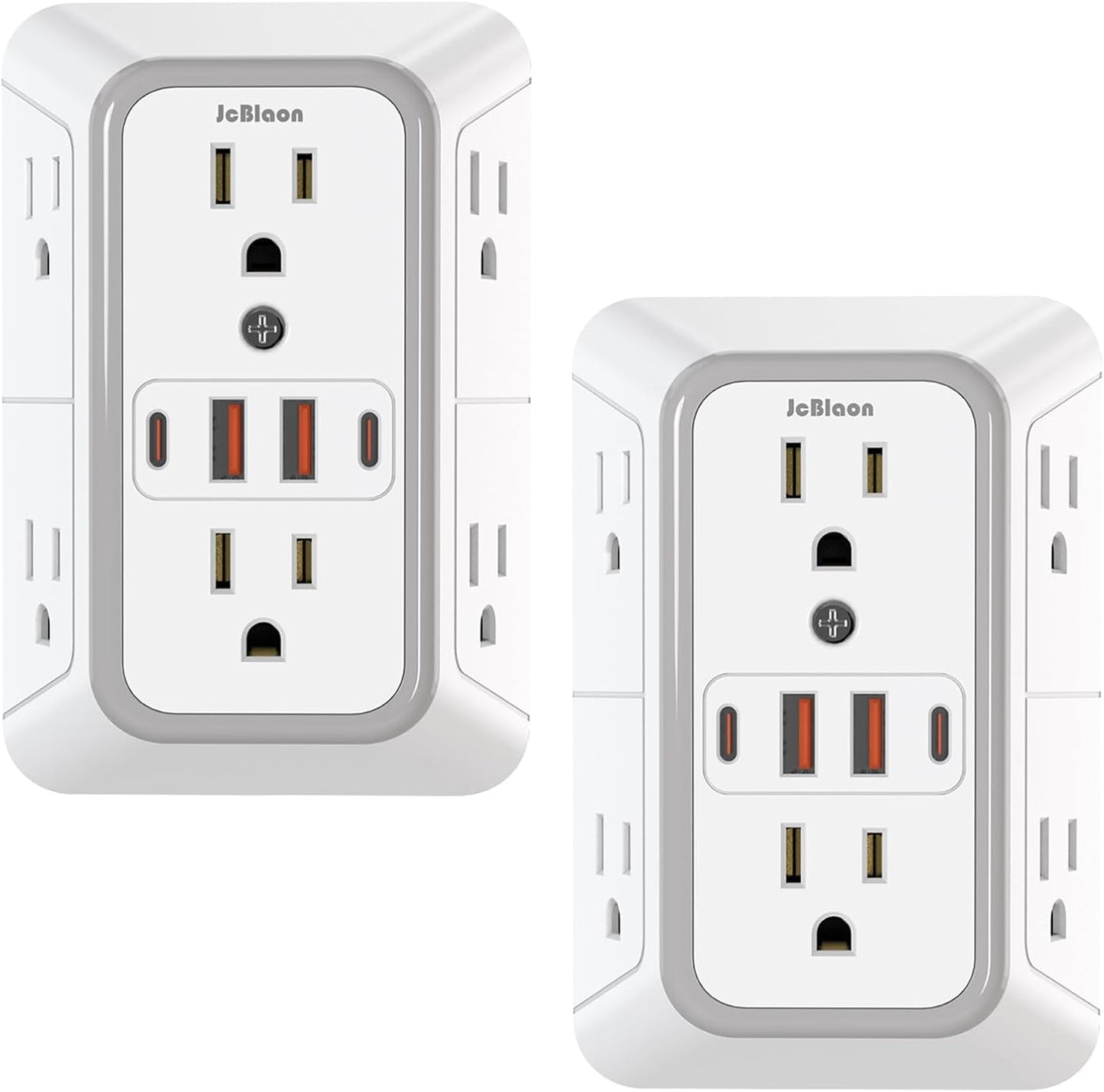 2 Pack Outlet Extender Surge Protector, 6 Outlet Splitter with 4 USB Outlet (2 USB A,2 USB C), 3Sided Power Strip with Adapter Spaced Outlets for Home, Office, Travel(White)