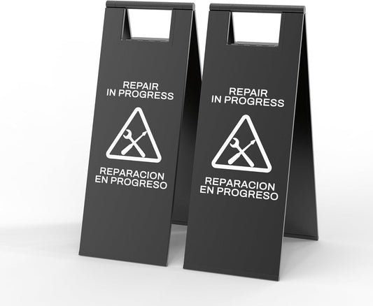 Stainless Steel Repair In Progress Sign Portable Foldable Sign 2-Pack (Black)