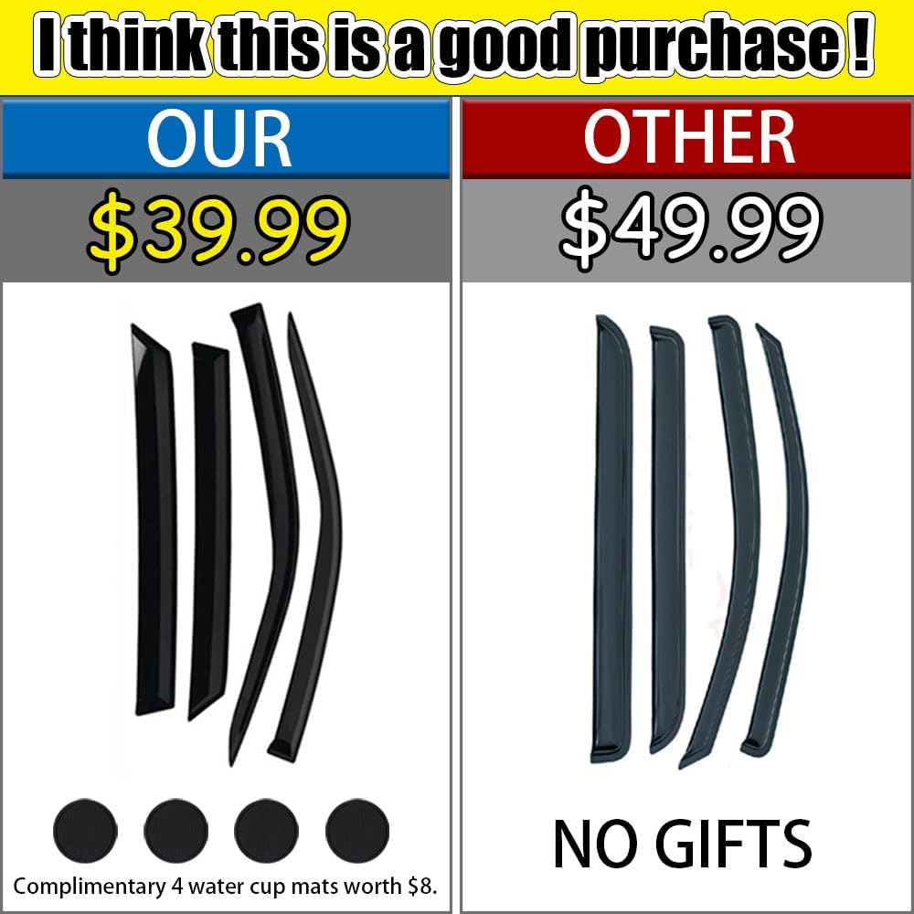 Rain Guards for Honda Pilot 2009-2015, Tape-on Side Window Deflectors, Window Visors for Honda Cars, 4 Rain Guards & 4 Car Coasters