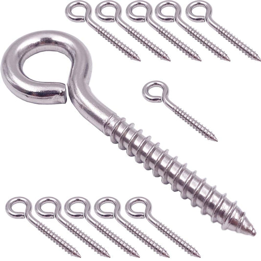 24 Pack, 3-1/5 Inch 304 Stainless Steel Eye Shape Screws Metal Hook, Heavy Duty Hanging Hooks Eyelet Screws Bolt for Yoga & Brazilian Hammocks, Swing Chair, M6 Screw (Style B)