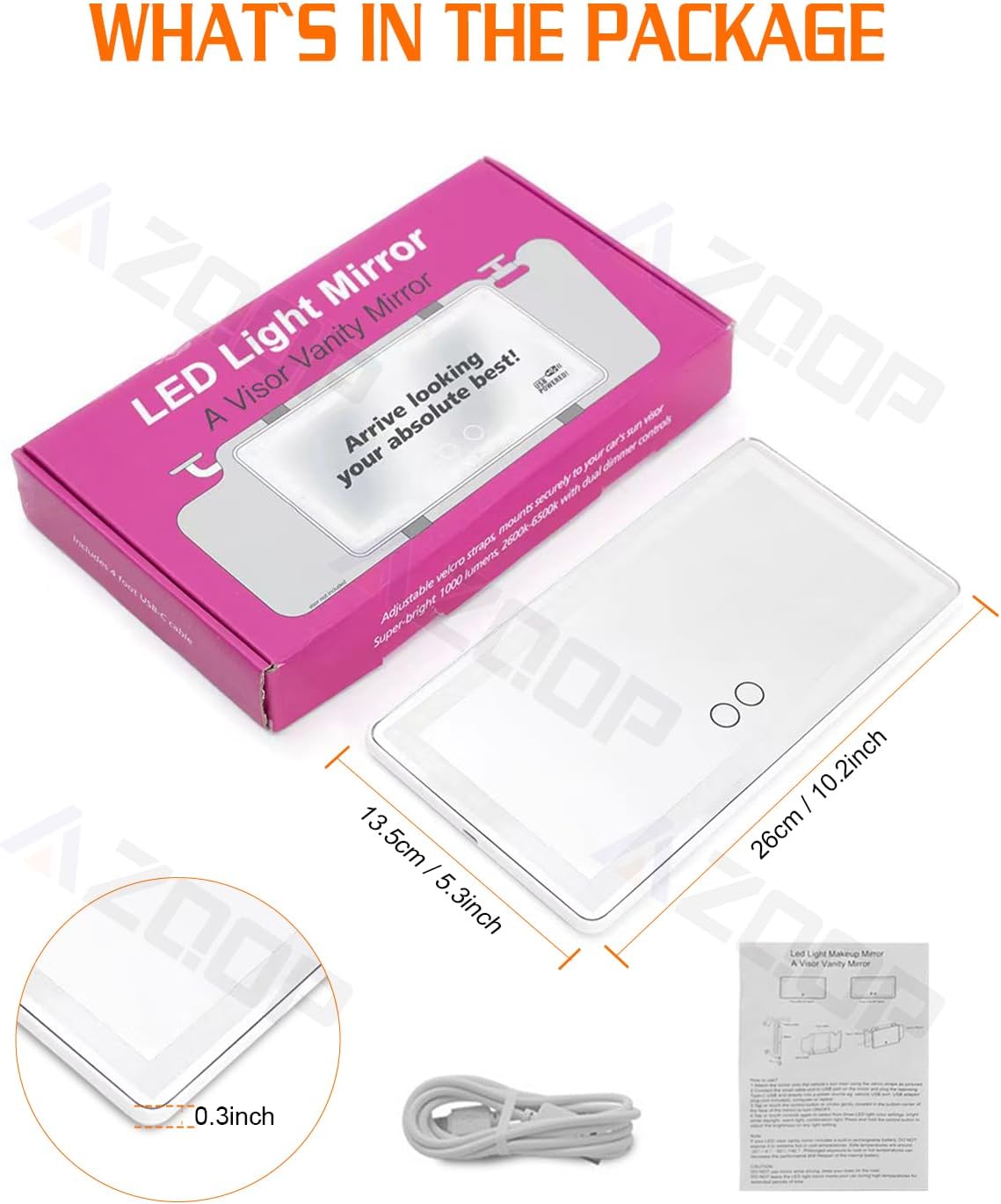 Car Sun Visor Vanity Mirror Compatible for Tesla Model 3 Y S X, Makeup Mirror with 3 Light Modes, Dimmable Touch Screen, Rectangular White, Car Vanity Mirror with Lights