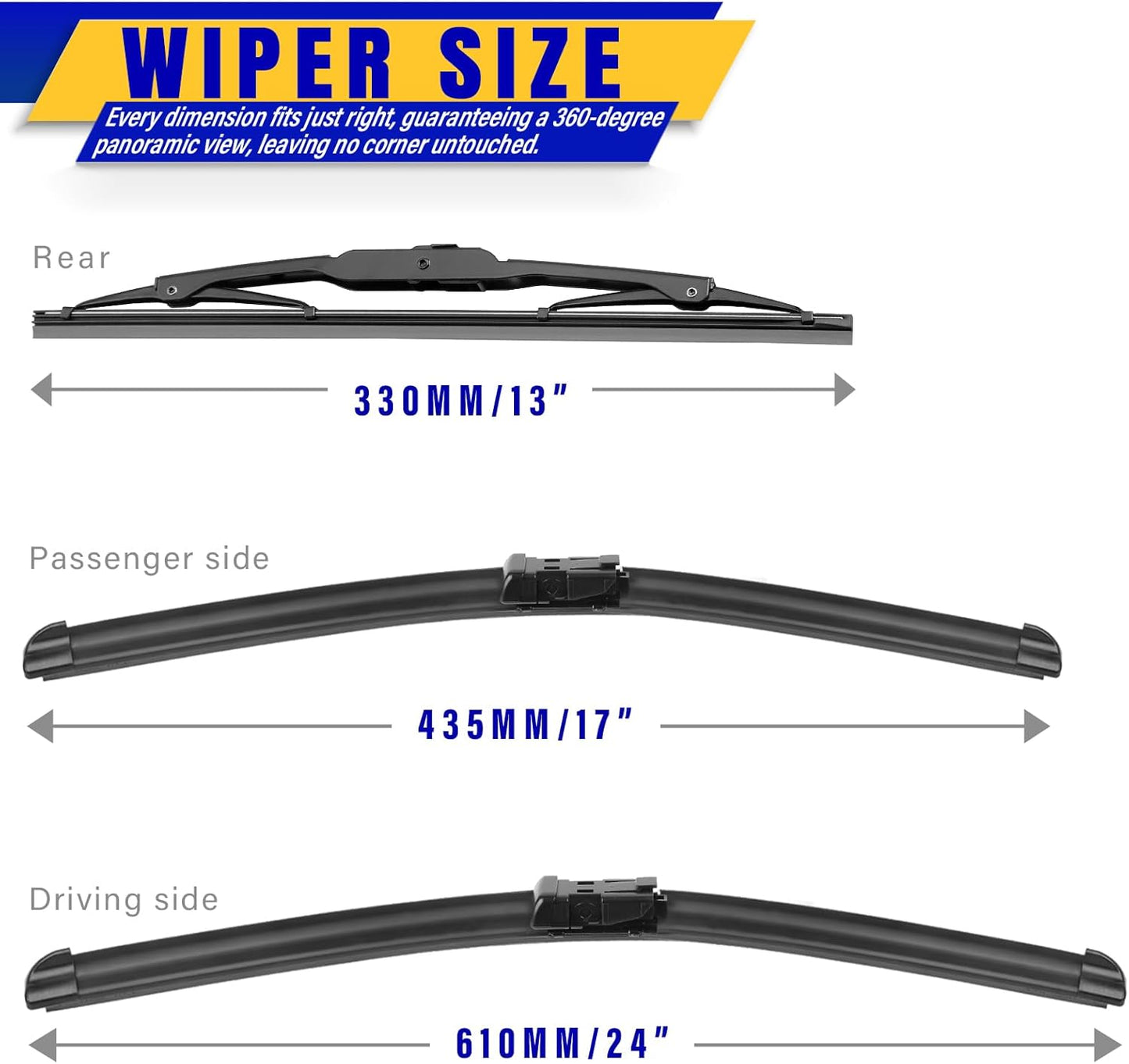 3 wipers Replacement for 2011-2017 GMC Terrain/2011-2017 Chevrolet Equinox, Windshield Wiper Blades Original Equipment Replacement - 24"/17"/13" (Set of 3) Top Lock