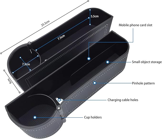 Car Seat Gap Filler Organizer,Multifunctional Car Seat Organizer, Auto Console Side Storage Box with Cup Holders 2 Seat Hooks for Drink, Car Organizer Front Seat for Holding Phone (Black style 2)