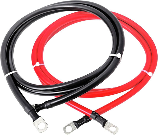 A ABIGAIL 2 AWG Battery Cables 2 Gauge Pure Copper Battery Inverter Cables with 3/8 in Lugs terminals Marine Grade for Automotive Solar Power Inverter Boat RV Car Motorcycle (5FT)