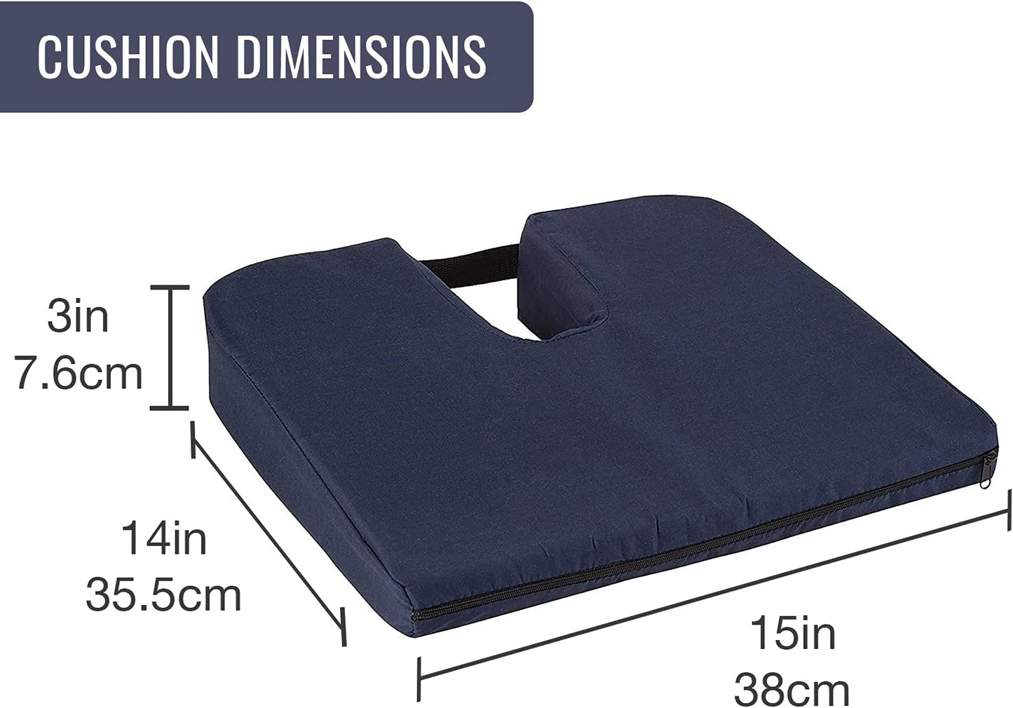 DMI Gradual Slope Seat Cushion for Coccyx, Sciatica and Tailbone Pain, Machine Washable-Cover, 15 Inch, Navy (Pack of 10)