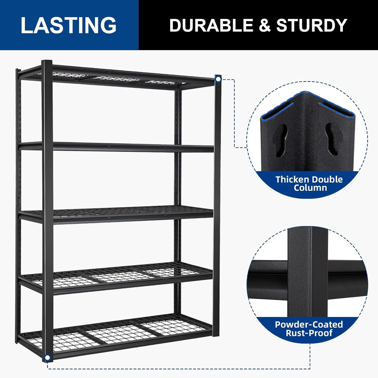 BILT HARD 48" W Garage Shelving 3000 LBS, 72" H x 18" D Storage Shelves, 5-Tier Industrial Heavy Duty Storage Shelves, Steel Shelving with Adjustable Rack, Black