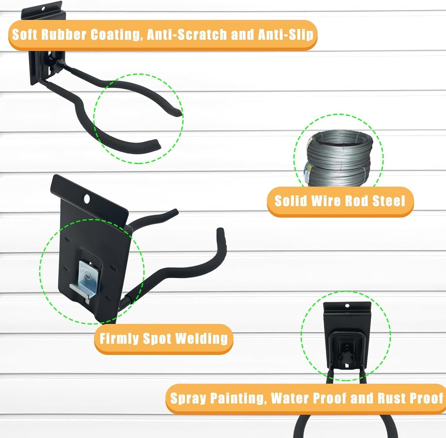 Adjustable Slatwall Hooks, Lockable Slatwall Weedeater Hanger, String Trimmer Hanger, Power Tool Hanger for slatwall Accessories, Utility Hooks for Garage Storage 8"" 2 Pcs, Black