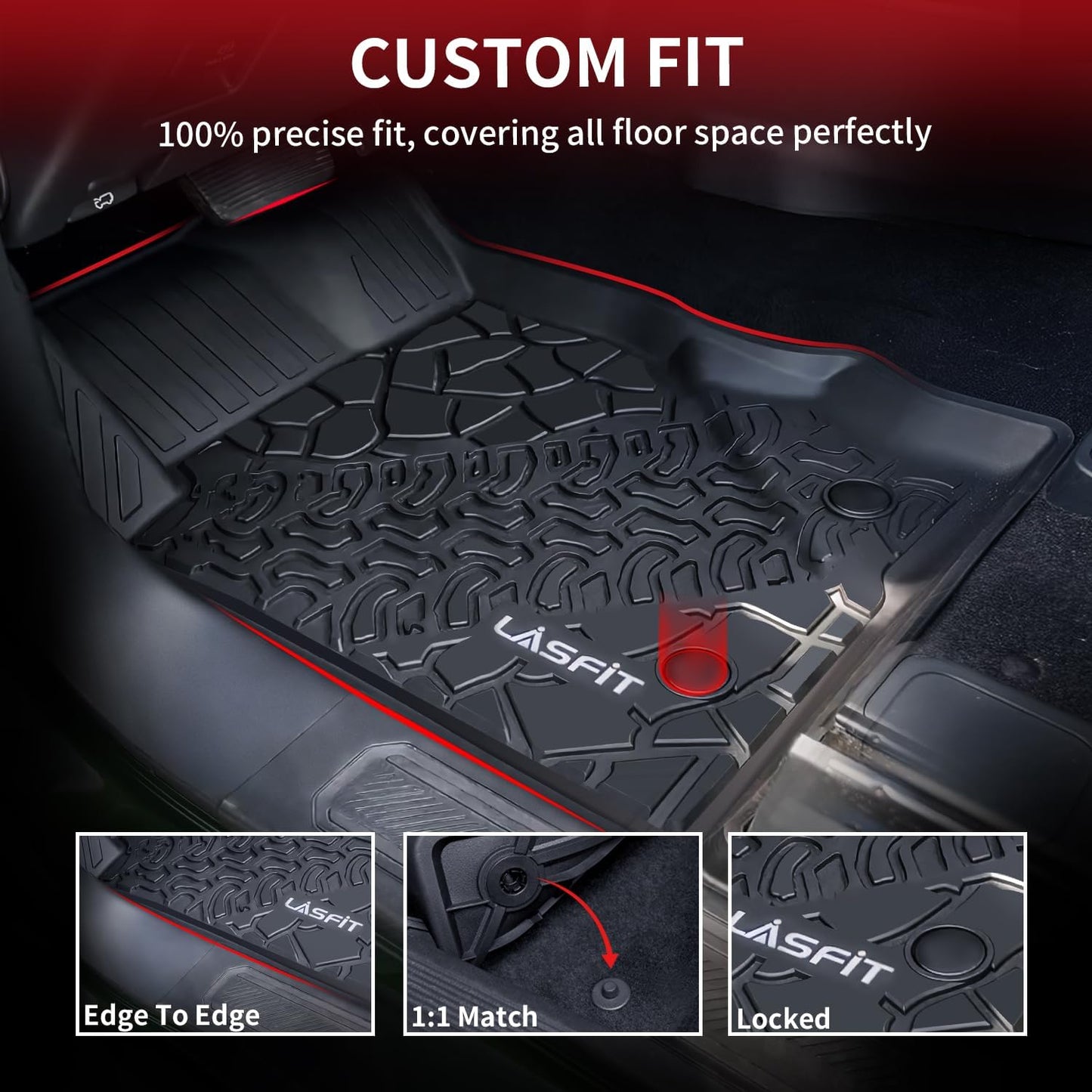 LASFIT Floor Mats Cargo Liner for Ford Bronco 2-Door 2025 2024 2023 2022 2021(Not for Bronco Sport) All Weather Custom Fit TPE Car Mats, Front Rear Rows and Trunk Mat, 4pcs Black