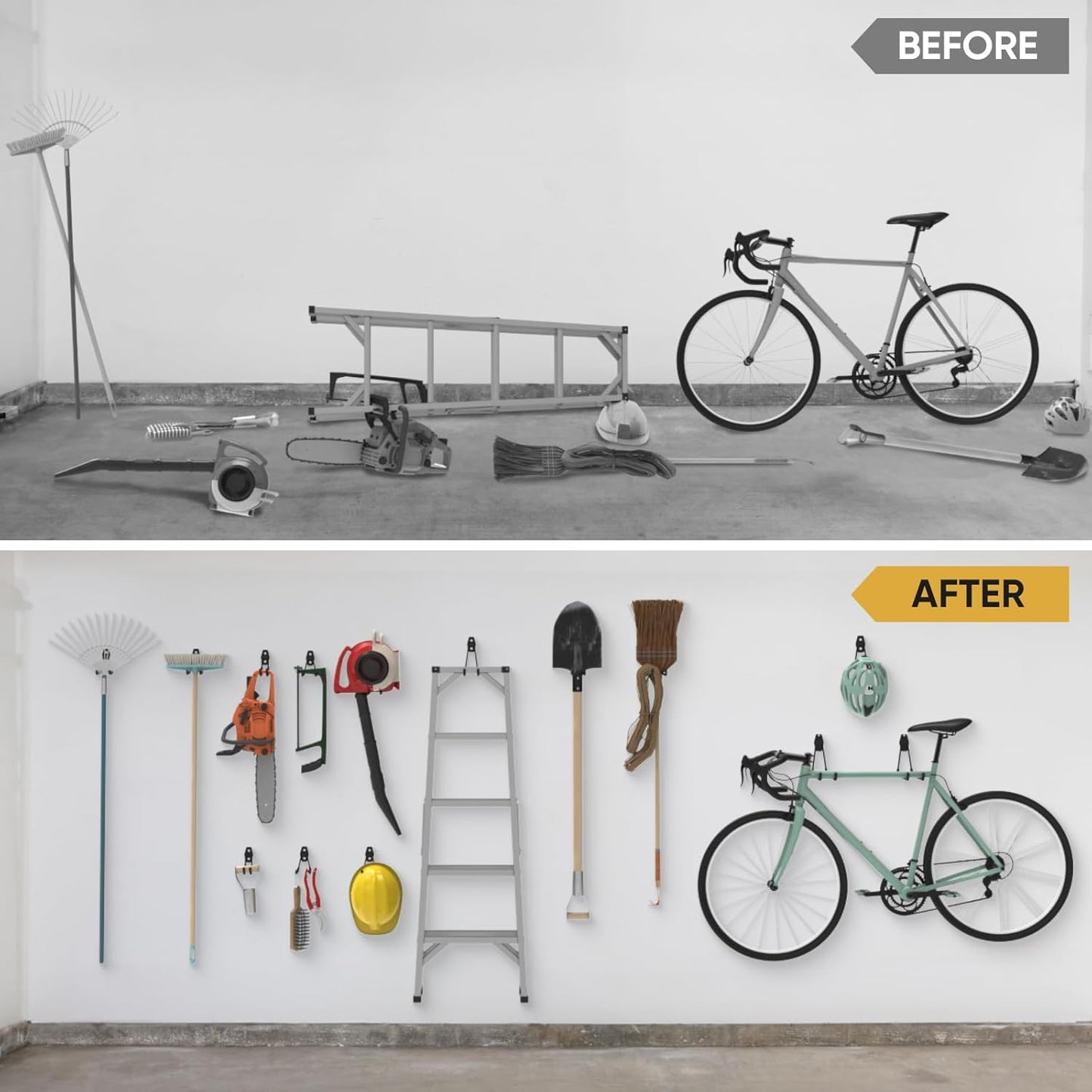 TICONN 2 Pack Heavy Duty Garage Hooks, Steel Utility Wall Storage Hooks, Wall Mount Hanger Organizer for Ladders, Bikes, Tools, Bulky Items (Large, Yellow Square)