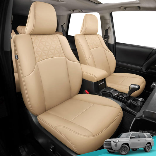 Seat Covers for Toyota 4Runner 2011-2024, Faux Leather Car Seat Cover Full Set, 3-Row-Only for 7 Seats Version-Beige