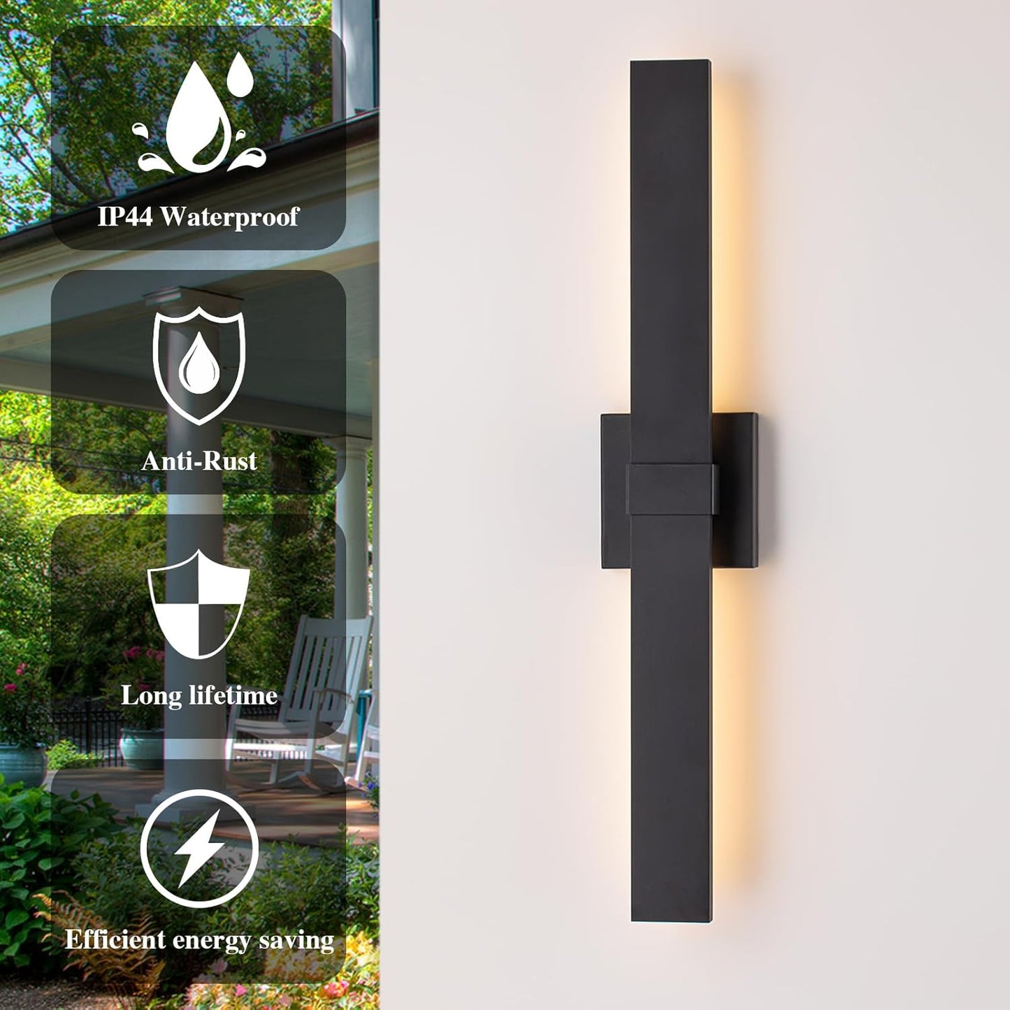 Modern Outdoor Wall Light Fixtures 27.2" Black Outdoor Porch Lights Exterior LED Wall Sconces, 12W Integrated LED Long Outside Light Fixtures for Garage, Porch, Patio, Front Door, House, etc.