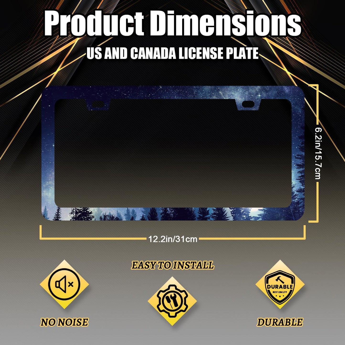 Beautiful Galaxy License Plate Frame Starry Sky Galaxy Forest License Plate Holder for Personalized Car Decorative Stainless Steel Colorful License Plate Galaxy Auto Part 12.2" x 6.2"