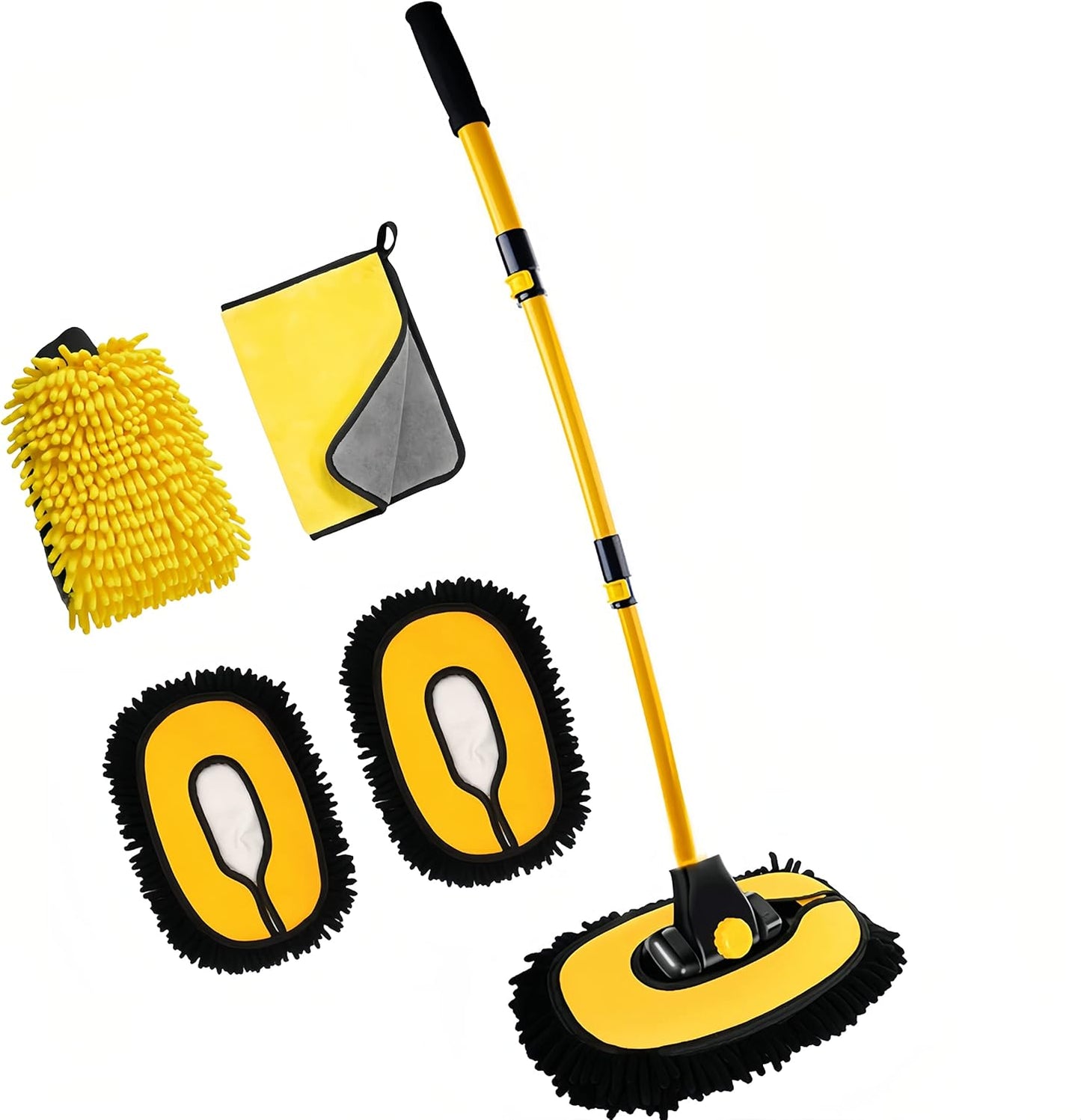 Upgrade Car Wash Brush Mop with Long Handle,Chenille Microfiber Car Wash Brush Car Cleaning Brush Kit Car Wash Mop Supplies Car Washing Brush with Scratch-Free Replacement Head