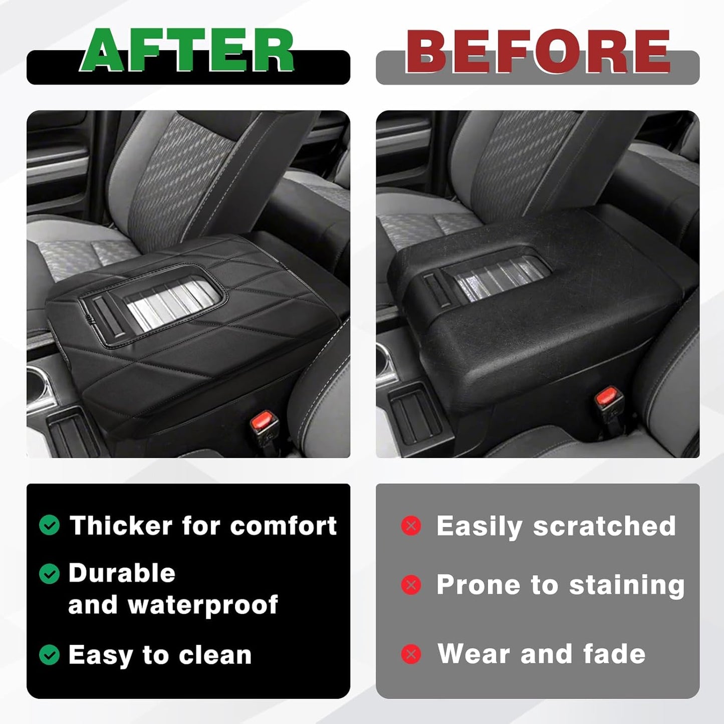 Muslogy Center Console Armrest Cover Compatible with Toyota Tundra 2014-2021 Comfort Armrest Pad Arm Rest Cushion Vegan Leather Protector Regular Thick(Bucket Seat ONLY)