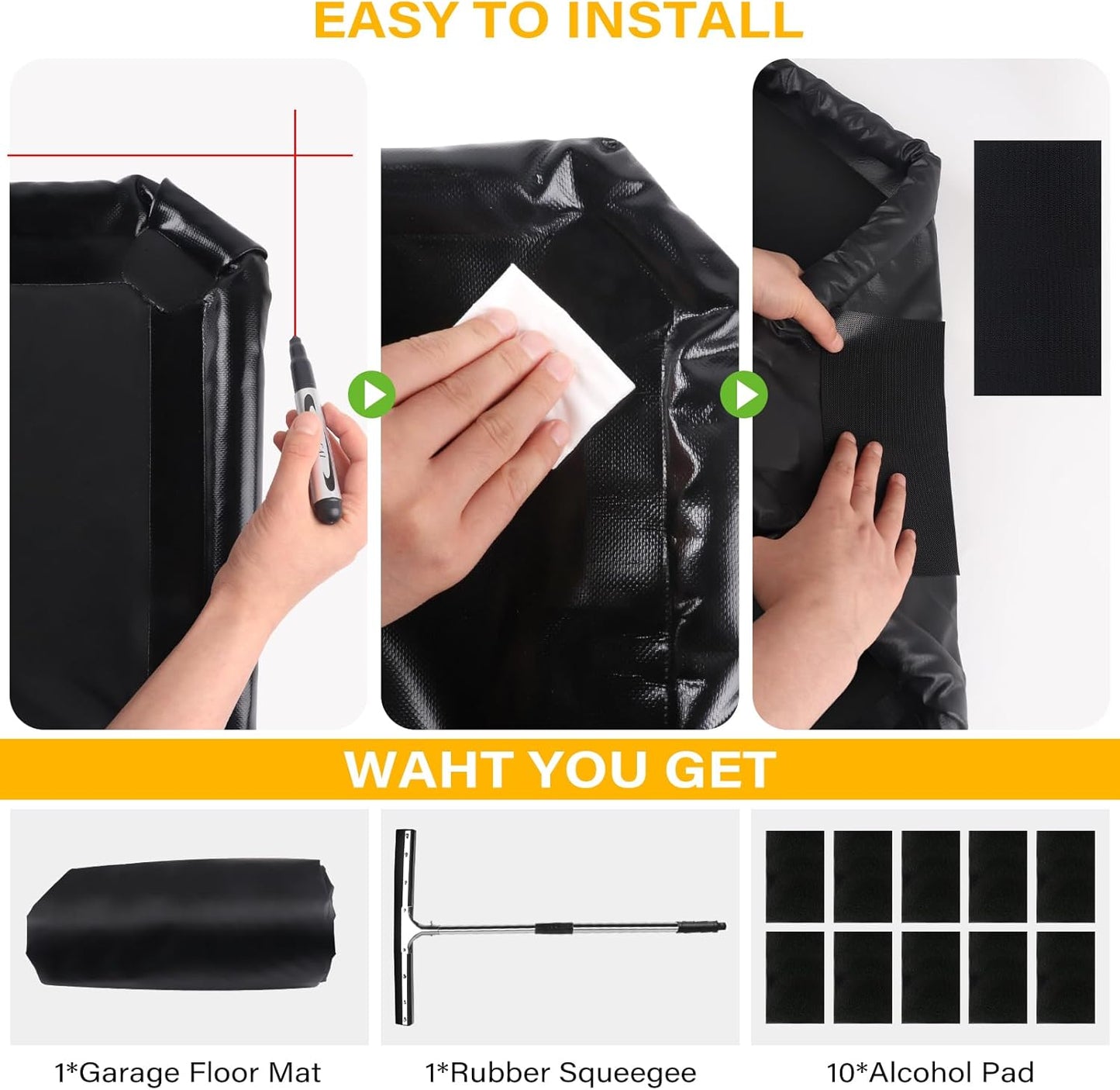 Garage Floor Mat 7'9" x 18' Upgraded Satin Finish Texture Non-Slip Containment Mat Waterproof Garage Floor Mat for Under Car Heavy Duty Protection Mat with Floor Squeegee for All Seasons