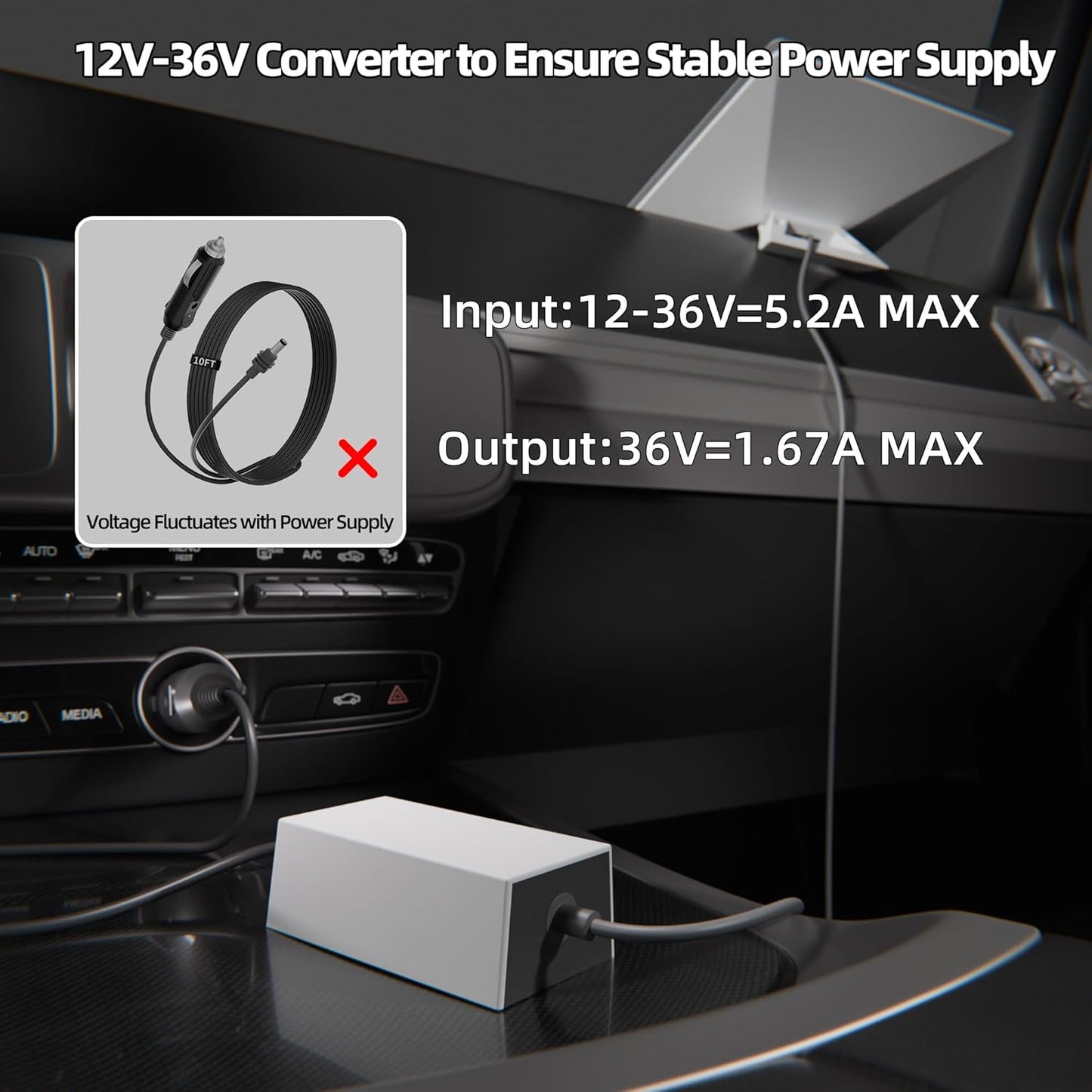 DAIERTEK Starlink Mini Adapter, 36V 1.67A Output, 12V-36V Input, Black, 19 AWG Power Cord, Car Charger, Waterproof, Portable