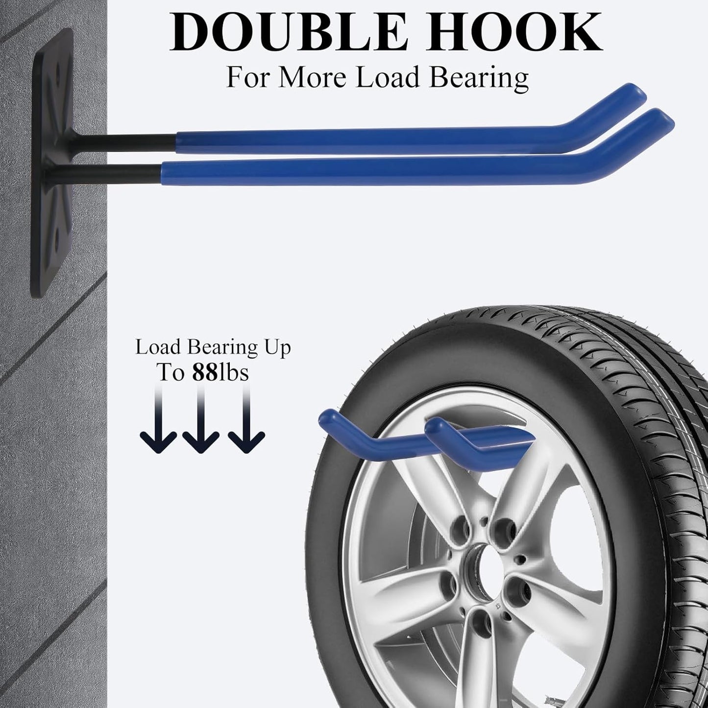 Steel Garage Storage Hooks Wall Tool Organizer, 10 Inch Garage Hook Heavy Duty Utility Storage Hangers Blue for Ladders, Chairs, Garden Tools, Set of 4