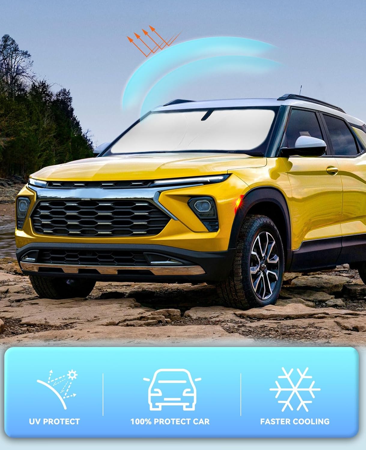 Windshield Sun Shade Car Sunshade for Chevrolet Chevy Trailblazer 2021-2025 2026 Accessories Windshield Sun Visor Cover for Trailblazer Front Window Shield Protector Block Heat UV Rays Keep Car Cooler