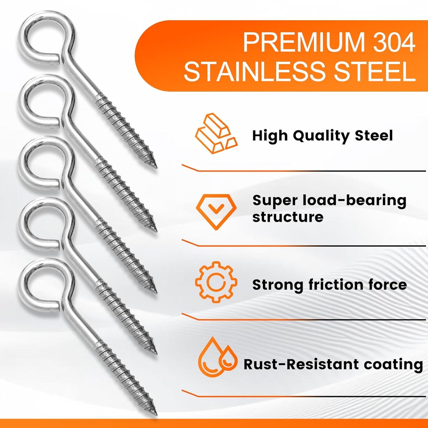 8Pcs Self Tapping Eyelet Screw Eye Bolt，6 Inch Heavy Duty Screw Eyes Hooks ，M10 Wooden Large Screw Eye Hook，Load Capacity 800 Lbs for Hammock ，Yoga，Heavy Indoor Outdoor Uses (8, M10-6 INCH)