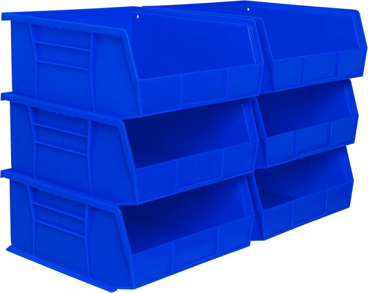 Akro-Mils 30235 AkroBins Plastic Storage Bins, Space-Saving Stackable Bins for Garage, Pantry, Craft Organization, 11-" x 11-" x 5-", Blue, 6-Pack