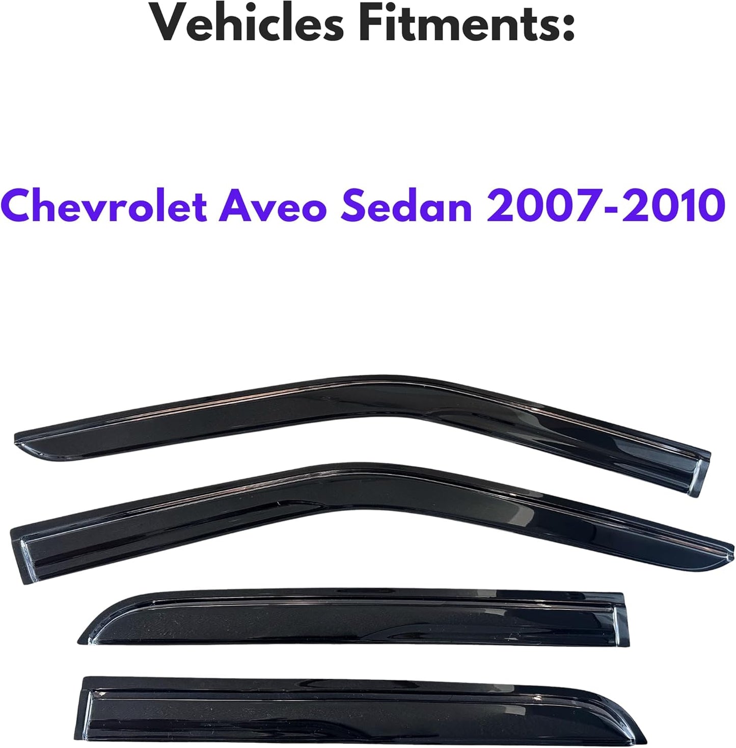 KPY Window Visor Compatible with Chevrolet Chevy Aveo Sedan 2007-2010, 4PC Rain Guard Side Window Vent Deflectors Tape-On Mugen Style, 2007 2008 2009 2010