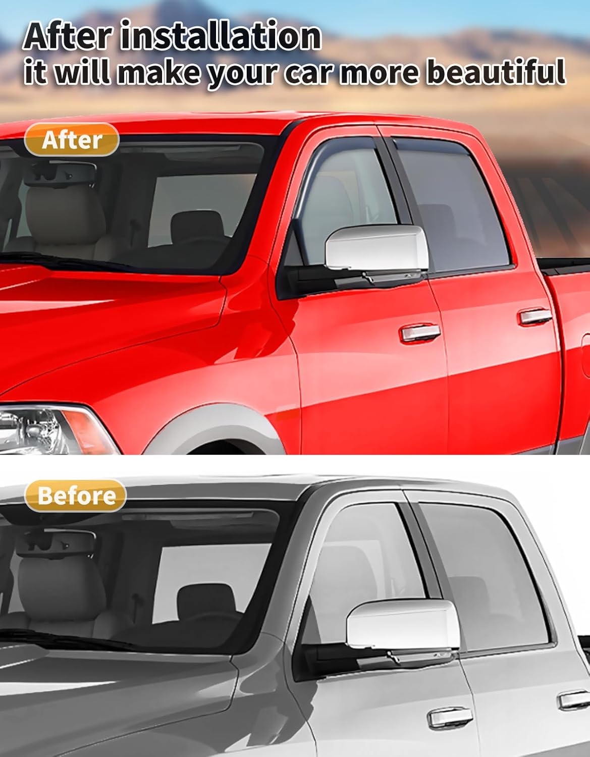 in-Channel Window Rain Guards Fit for Truck Dodge Ram 1500 Crew Cab 2009-2018/Ram 2500&3500 2010-2025 Crew Cab Extra Durable Window Deflectors Window Visors Vent Visors Vent Shades Accessories