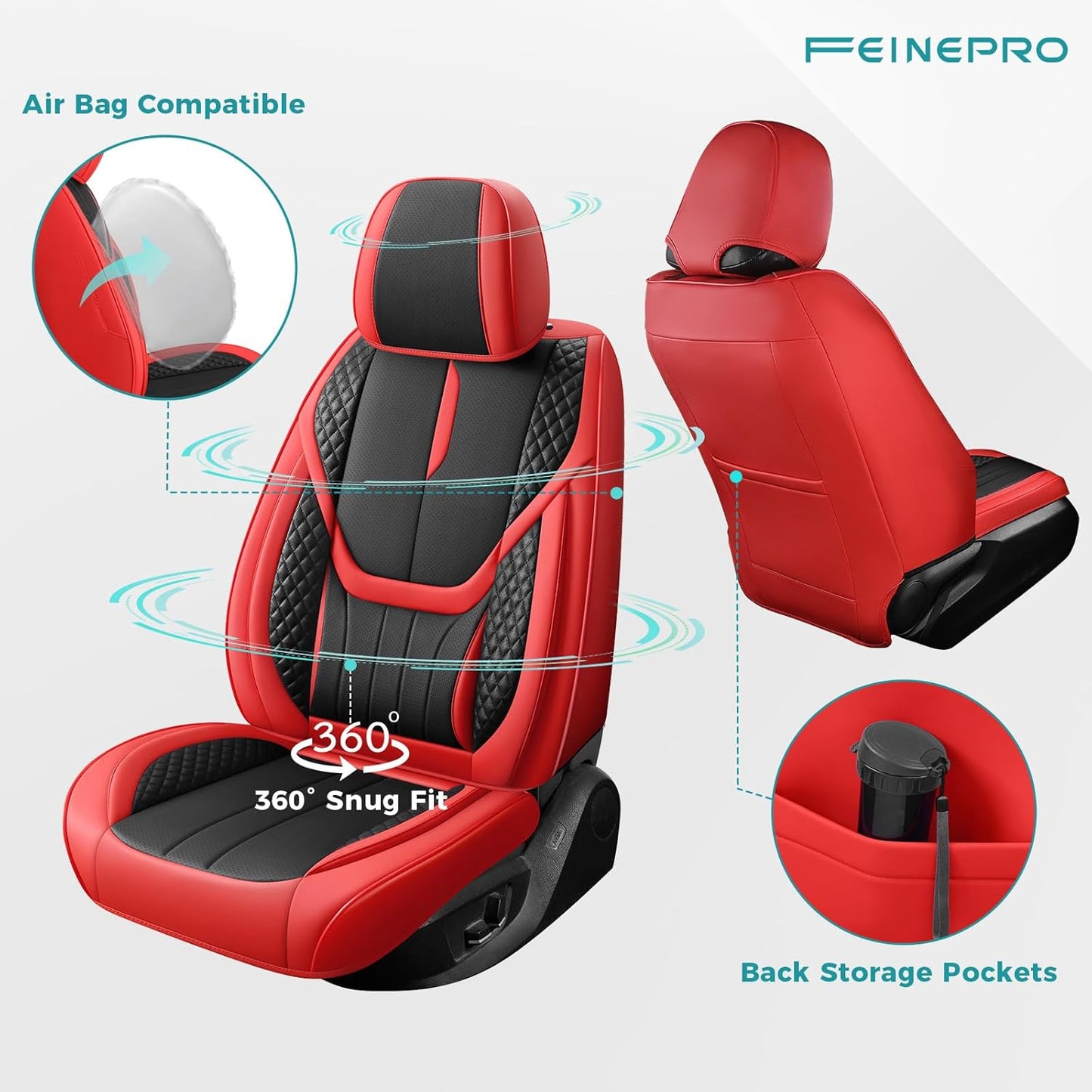 Car Seat Covers Full Set - Universal Seat Covers for Cars SUV Truck – Faux Leather Automotive Seat Covers, Breathable & Waterproof Front and Rear Seat Protectors, Fit for Most Cars-Redblack