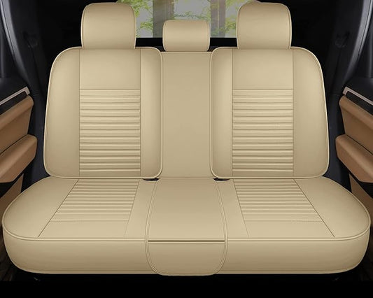 AOOG Leather Car Seat Covers, Leatherette Automotive Seat Cover for Cars SUV Pick-up Truck, Universal Non-Slip Car Seat Cover Waterproof Protectors Interior Accessories, Rear, Beige