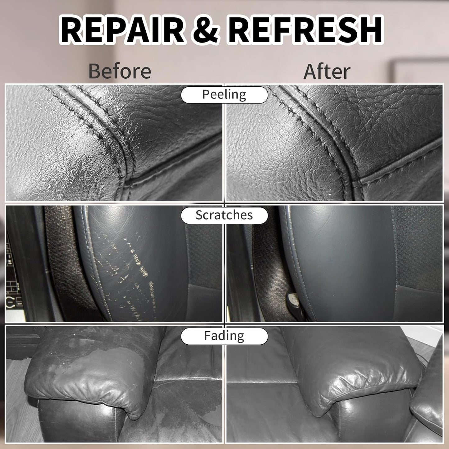 Leather Recoloring Balm,8.5oz Leather Color Restorer,Dark Gray Leather Repair kit for Furniture and Car Interior,Leather Couch Scratch Repair,Leather Dye Paint for Faded,Cracked and Damaged Leather