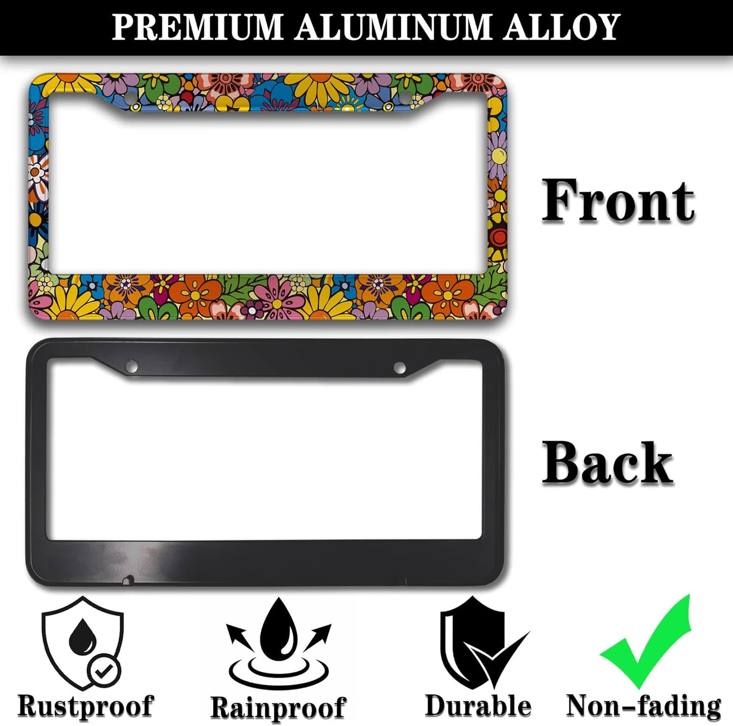 License Plate Frames Multicolor Car Plate Frames Abstract Hippie Flowers Universal Aluminum Car Accessory 2 Pack with Screw Covers Set