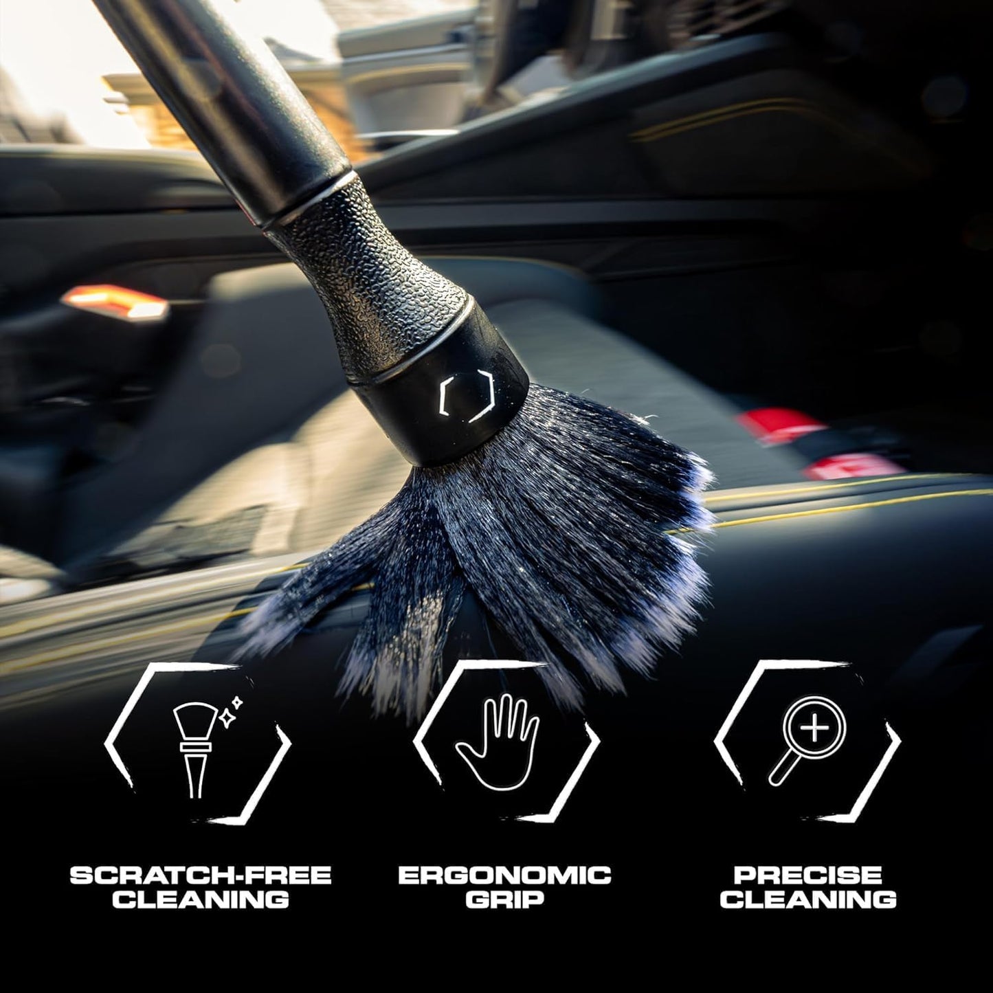 Blackline Car Detail Brushes- Luxury Car Detailing Brush Set for Interior and Exterior - Best Auto Detailing Brushes - Premium Car Detailing Brushes (Ultra Soft Bristles)