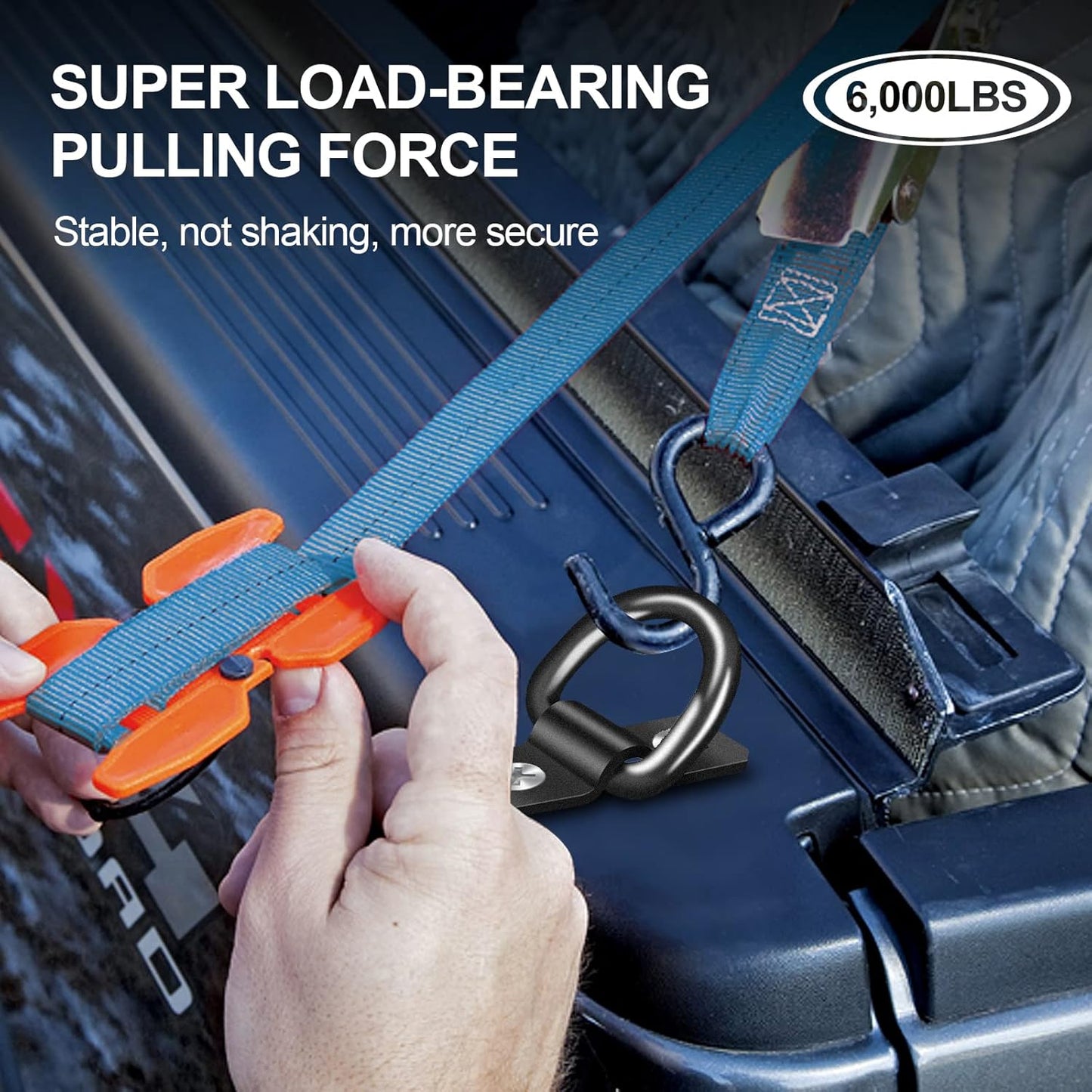 D Rings Tie Down Anchors 3/8” Heavy Duty 6000 Pound Breaking Strength for RV Camper Pickup Trailer Cargo Control, Tying Down Motor Bikers,ATV Surface Mount Bracket Enclosed Points（Pack of 6 Black）