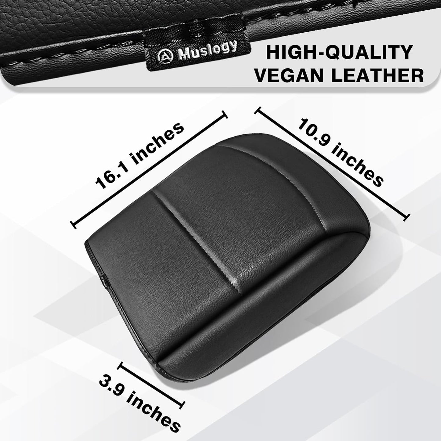 Muslogy Center Console Armrest Cover Compatible with Ford F150 2021-2024 2025 Comfort Armrest Pad Arm Rest Cushion Vegan Leather Protector 1-Inch Extra Thick(Bucket Seat ONLY)