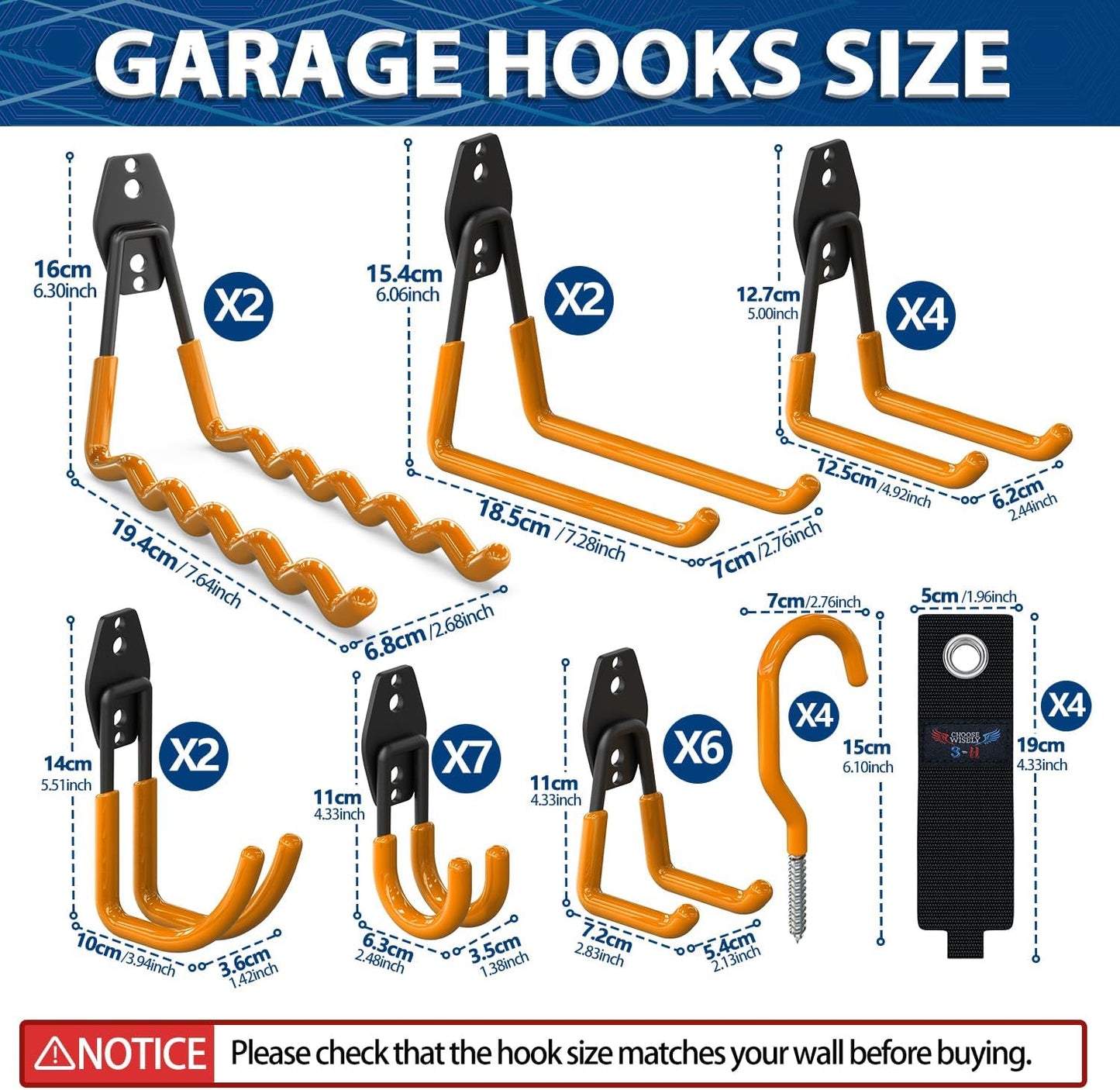3-H Garage Wall Hooks 31 Pack, Garage Hooks Heavy Duty with Extra Welding Spots, Garage Organizer for Garden, Lawn, Yard Tools, Chairs, Ladders, Weed Eater, Shovel, Blower(Oranger)