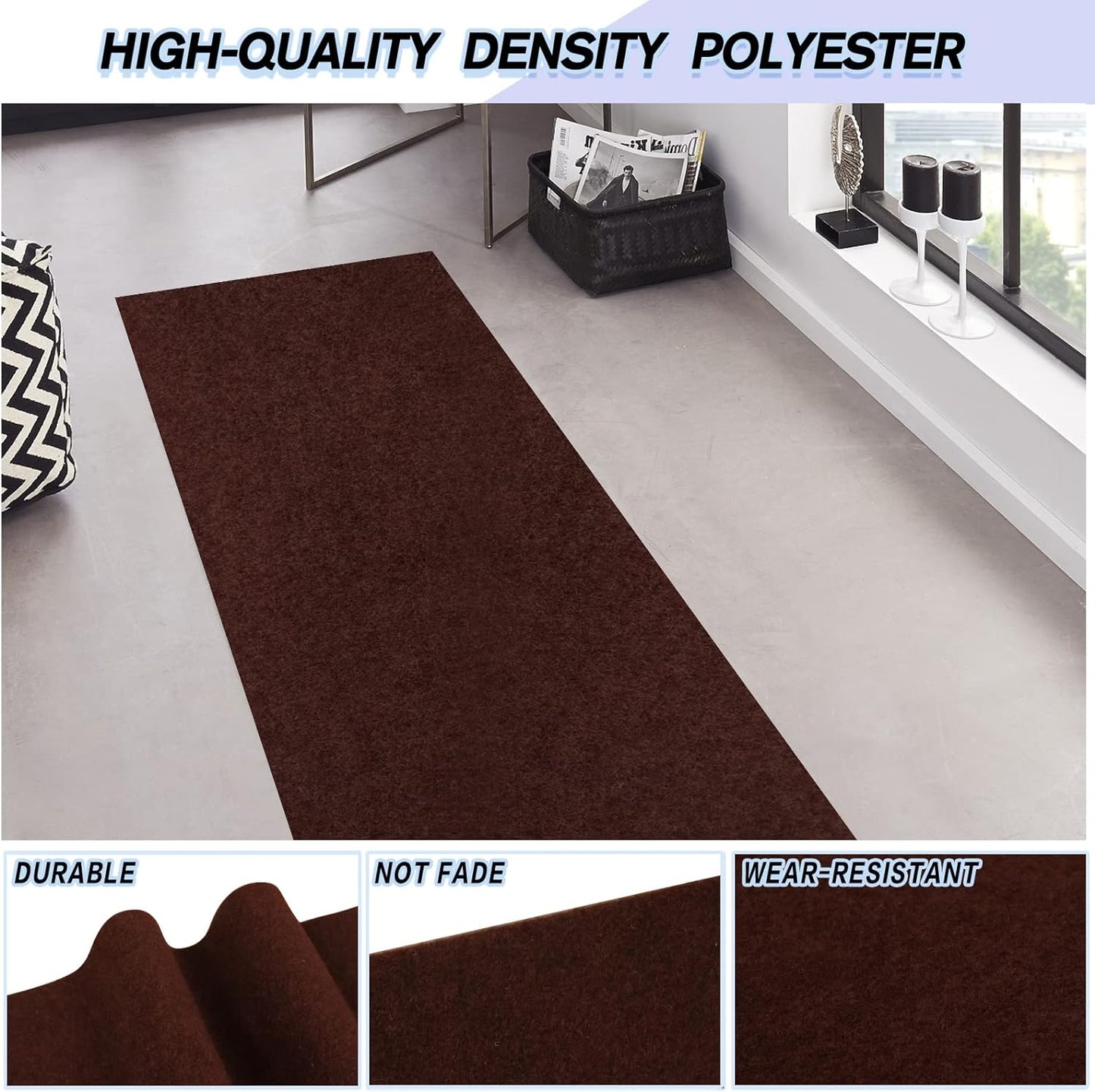 Custom Size Backed Non-Slip Area Rugs Runner, Easy Clean, Waterproof Runner Rugs for Hallway Entryway, Kitchen, Laundry, 3FT x 7FT, Brown