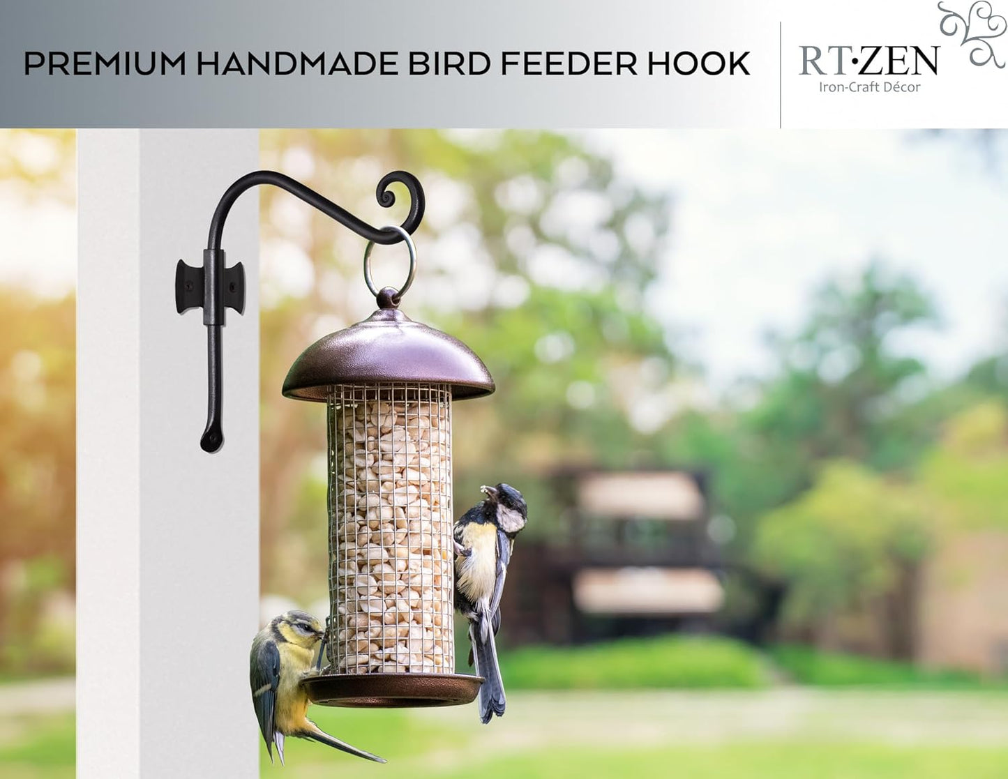 RTZEN Plant Hangers Outdoor or Indoor - Wrought Iron Metal Hanger Indoor Hook - Heavy Duty Wall Bracket Hooks for Hanging Plants Baskets Lanterns Wind Chimes - 2 Pack (Black Axe-Shape Hooks)