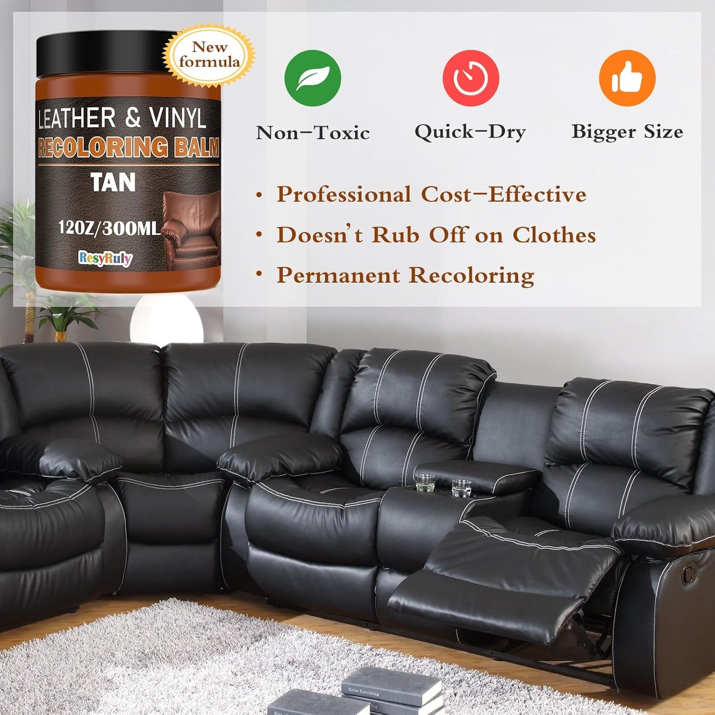 Saddle Tan Leather Dye Light Brown Recoloring Balm Repair Kit Vinyl Car Seat Interior Paint Furniture Couch Recliner Chair Boot Jacket Shoe Bag Purse Color Restorer Fading Scratch Stain Remover