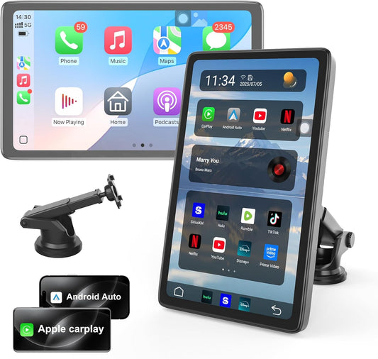 Upgraded Apple Carplay Screen for Car, 9" Wireless CarPlay & Android Auto Car Stereo Touch Screen, Car Play Supports Netflix/YouTube/TikTok, App Store, Screen Flip, GPS Navigation, Voice Control