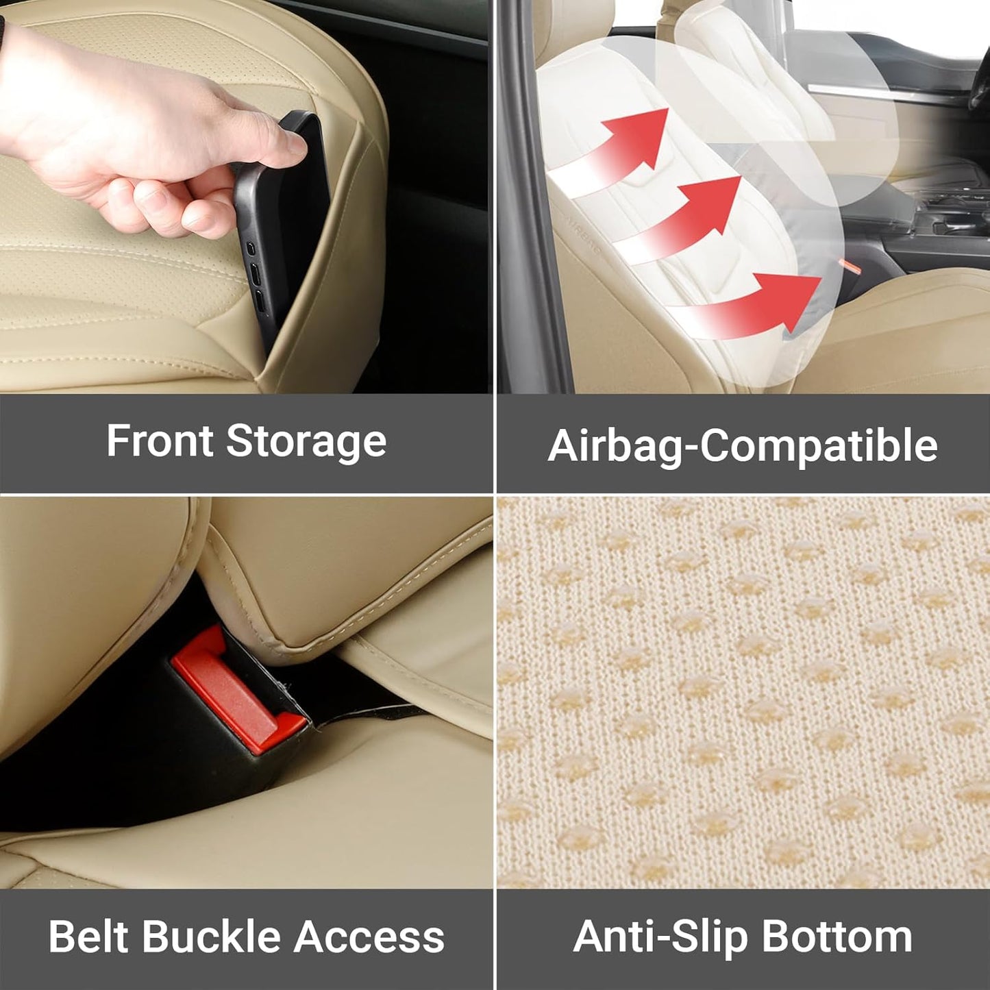 Coverland Custom Car Seat Covers Compatible with Ram 1500 2500 Mega Cab - Premium Leather Non-Slip Memory Foam Waterproof Cover Custom Interior Protector Full Set-Beige [See Size Chart-Size X111]
