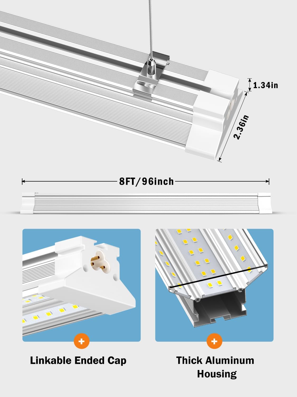 Super Bright New Upgrade Hanging | Surface Mount 8' 120w 5000k 20000lm 8ft Led Shop Light, Linkable Ceiling Lighting Garage Lights | Led Shop Lights 8ft for Garage Workshop Shop Warehouse