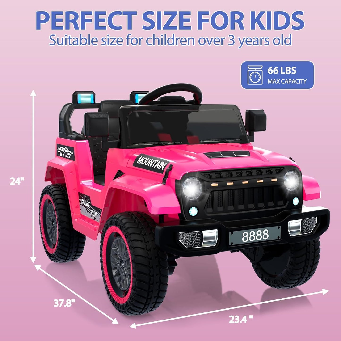 12V Kids Ride on Truck Car, w/Parent Remote Control, Twin 35w Motors, 3 Speeds, LED Lights, Music & Horn, Spring Suspension, Kids Electric Vehicles Toy for 3-5 Years Old Boys Girls Gift, Pink