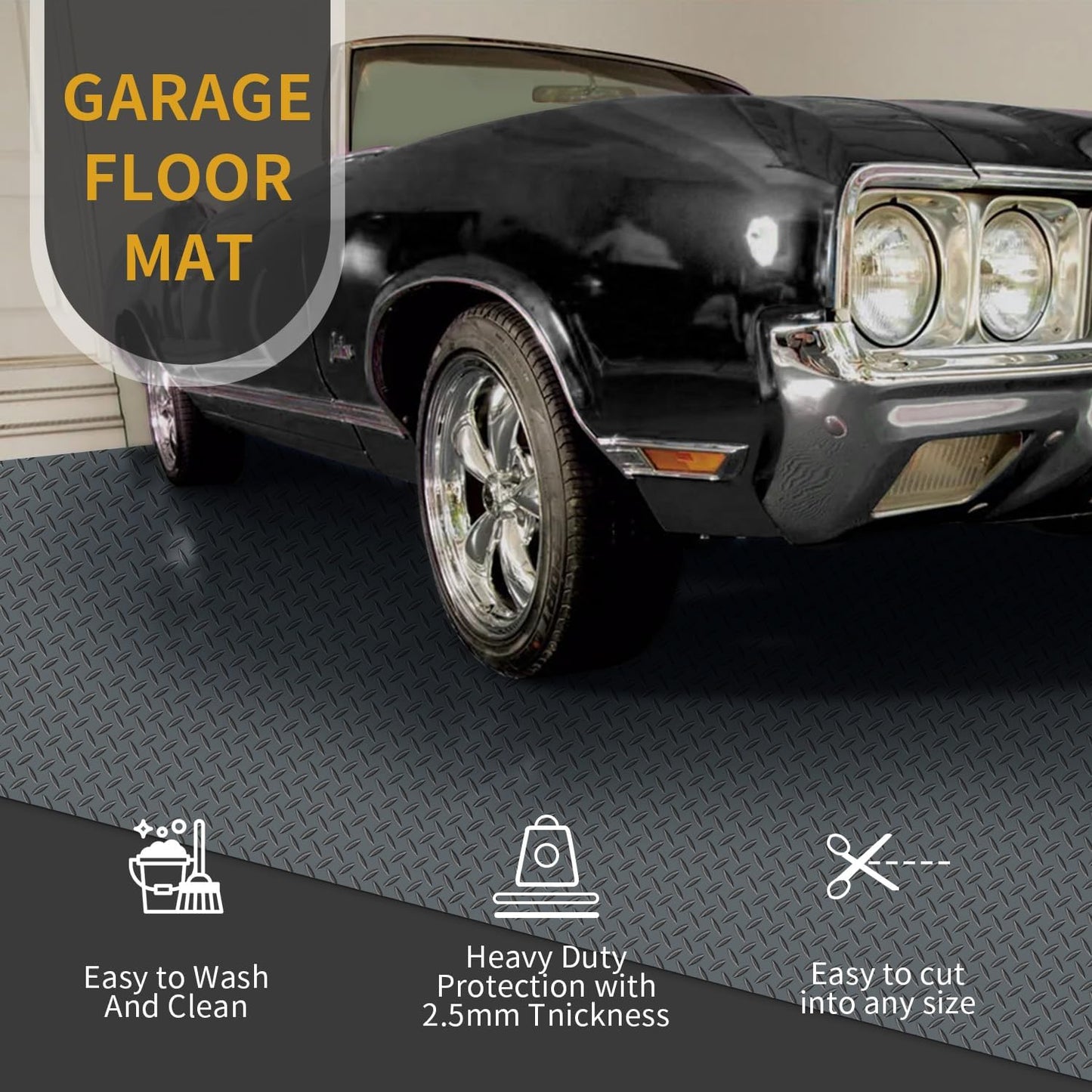 Premium Garage Floor Mat, Commercial Grade Heavy Duty Parking Mat for Garage Floor, Golf Cart Parking, Water/Stain Resistant Floor Runner (Grey Diamond, 2 Rolls x 4 x 10 Feet)